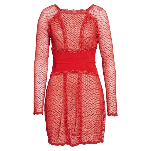 Free People Dresses & Skirts - NWT FREE PEOPLE | Lace Mesh Bodycon Embroidered Mini Dress in Cherry | Size XS